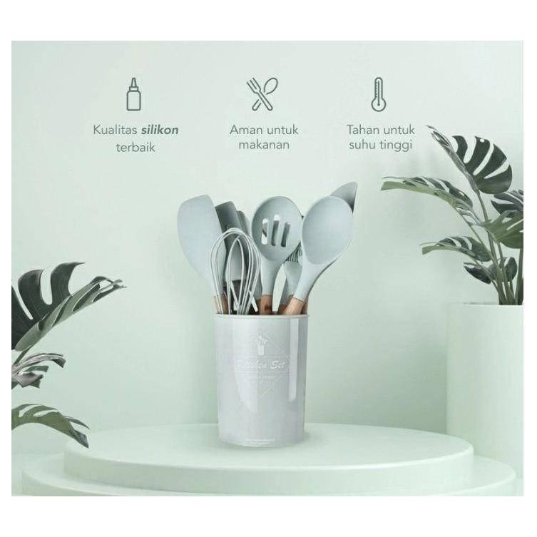 Silikon Utensil Peralatan Masak Silicone Utensil Set 11 Pcs Sutil - Hijau