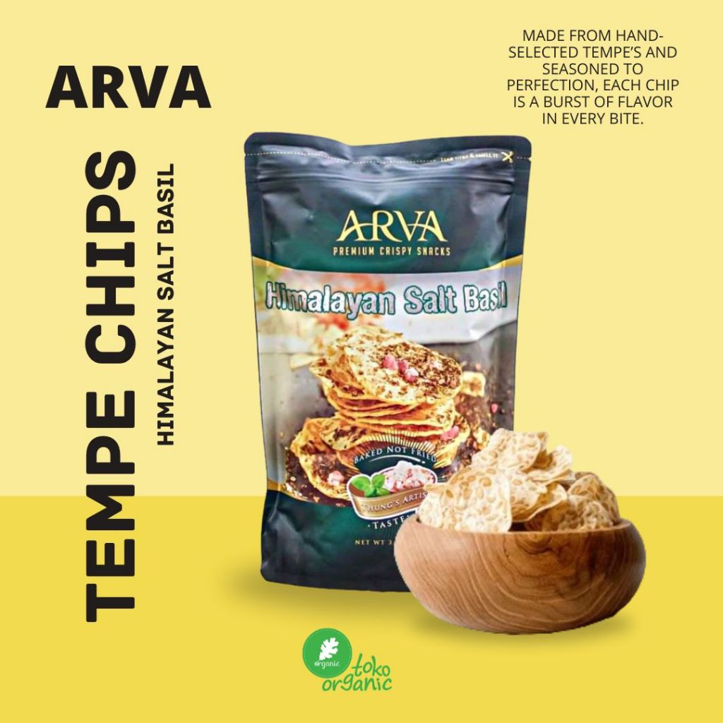 

Arva Tempe Crispy Himalayan Salt Basil, Keripik Tempe Non GMO Tidak Digoreng - 100Gr