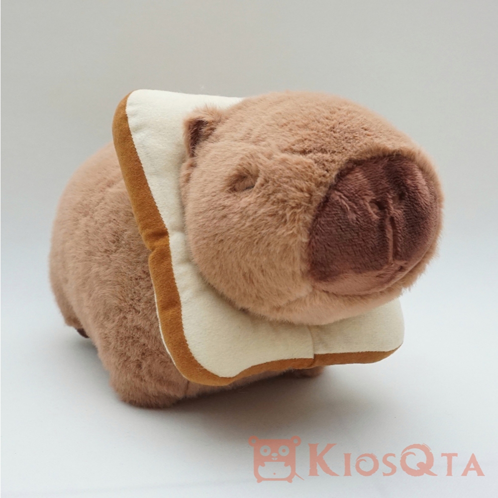 boneka capybara coklat pakai kalung roti tawar