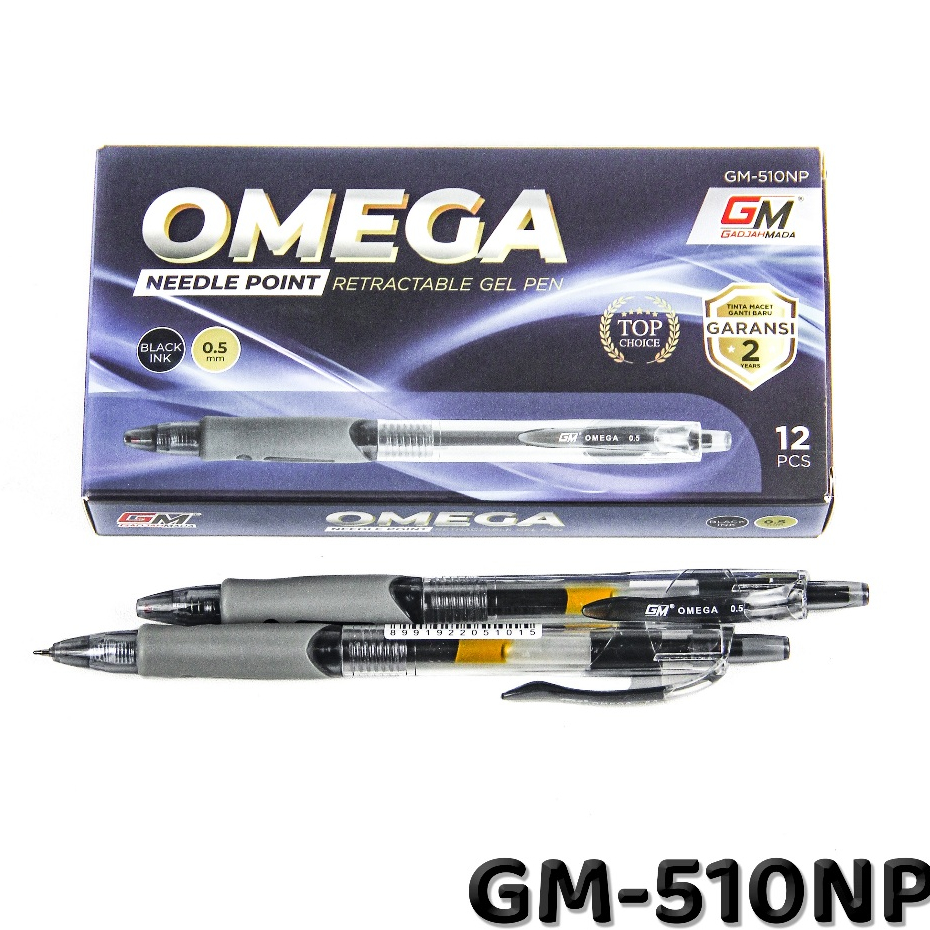 

Harga Grosir (1Dus/12kotak/144pcs ) Pulpen Gel GM-510NP OMEGA 0.5mm GADJAH MADA