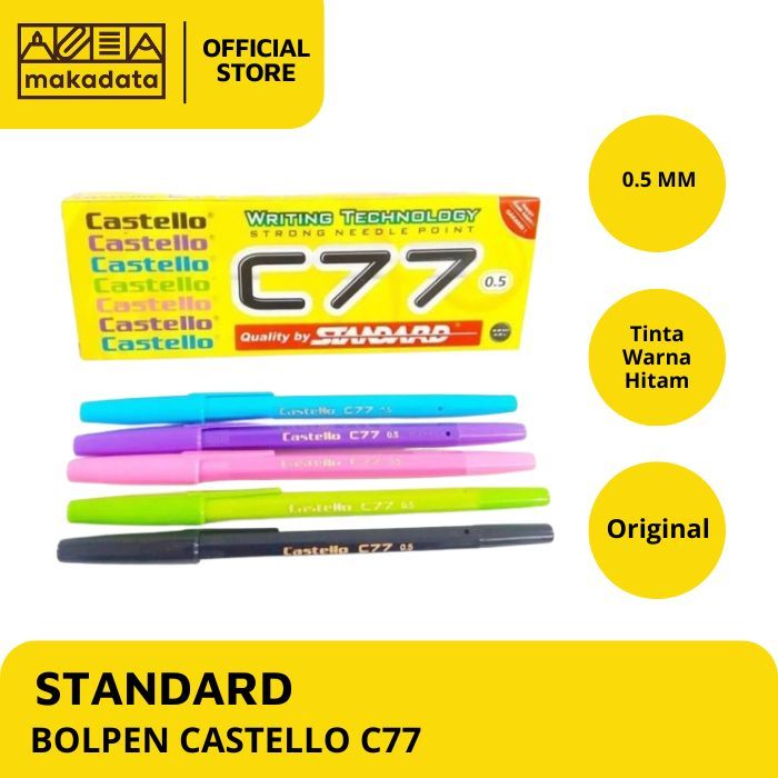

BOLPEN / BALLPOINT / PULPEN STANDARD CASTELLO C77 0.5 HITAM (1 PACK) MURAH