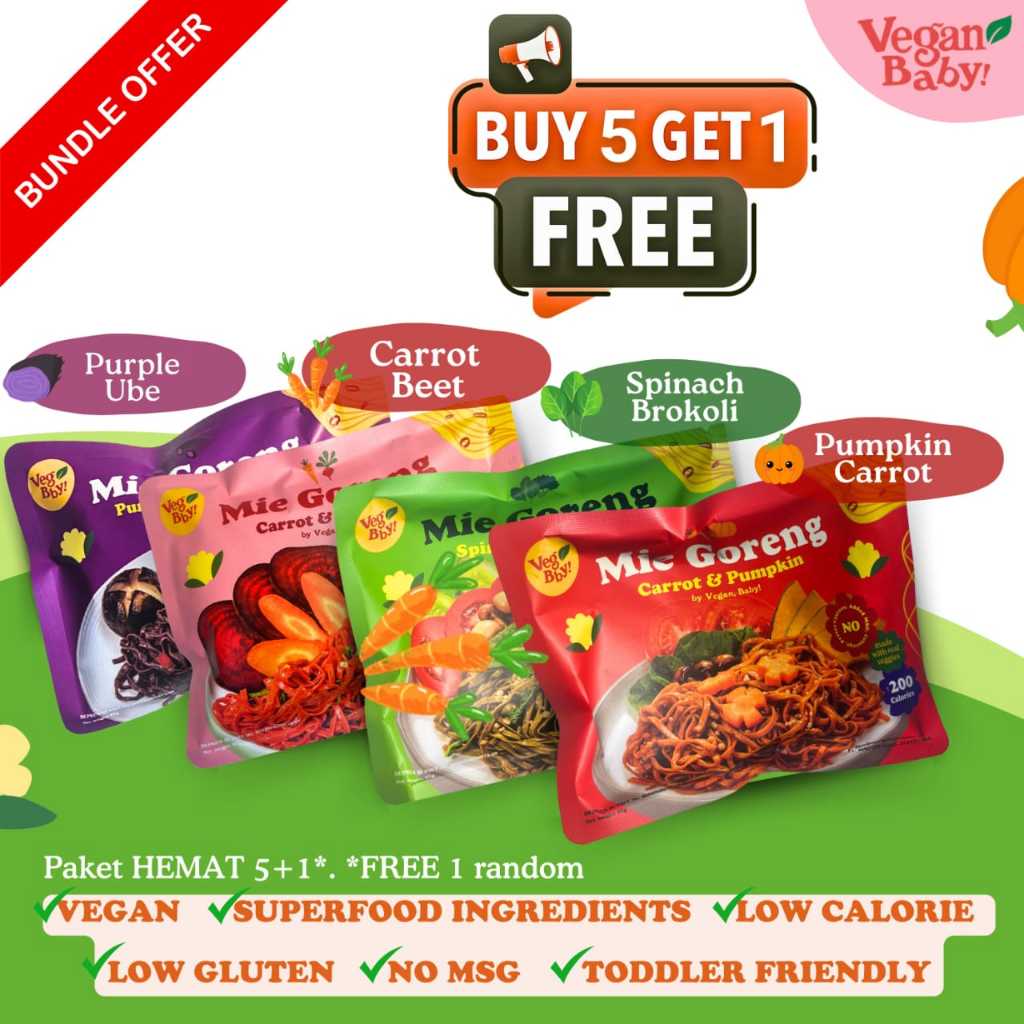 

Vegan Baby Mie Goreng Sehat Anak Rendah Kalori Non MSG Vegetarian