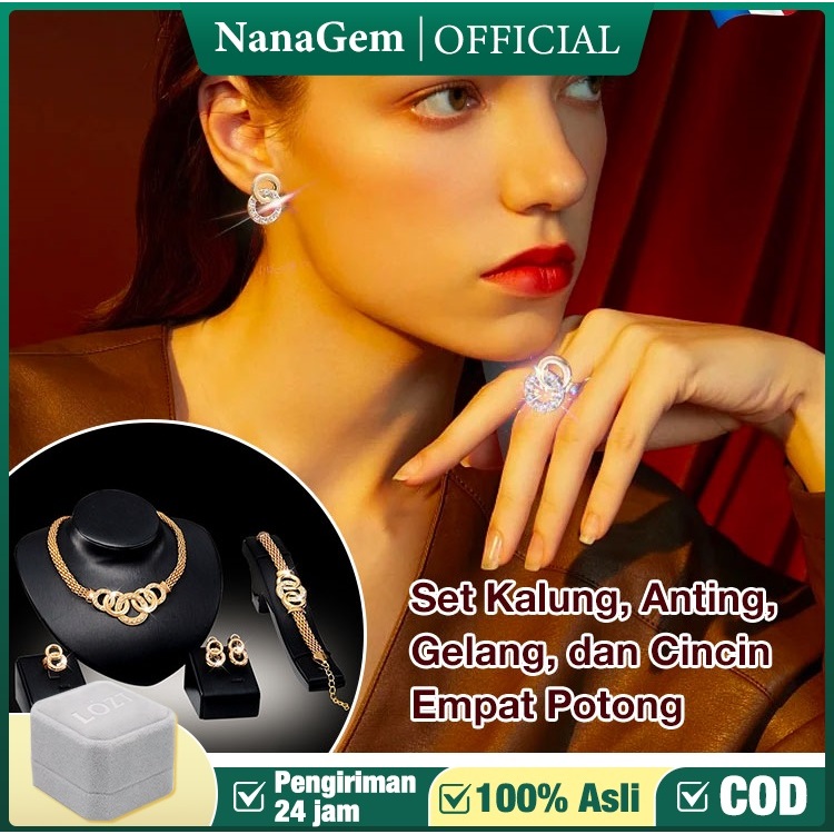 【100% Asli】Set perhiasan wanita mewah emas asli 24 karat wanita emas titanium anti karat gelang kalu