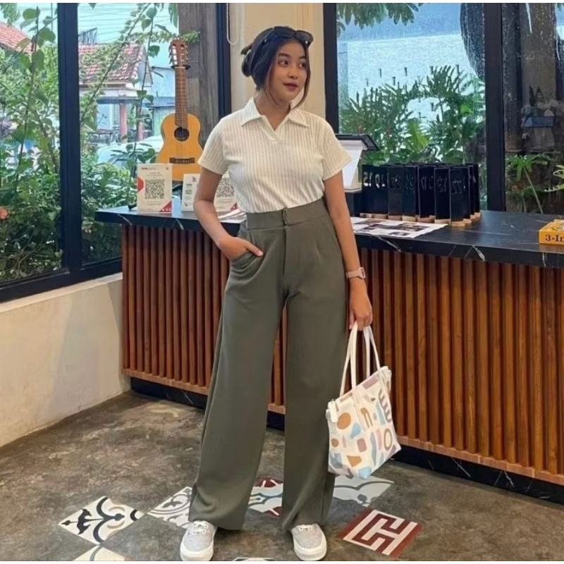 (BIG SIZE BB 80-100kg SUPER JUMBO) COZIE - Celana Higwaist Cullote Pants XXXL Rib Knit Premium Pants