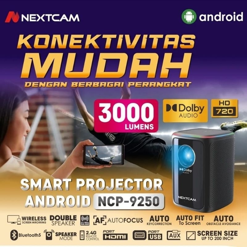 Proyektor android NCP-9250 smart projector mirroring dolby 3000lumens smart proyektor auto fokus blu