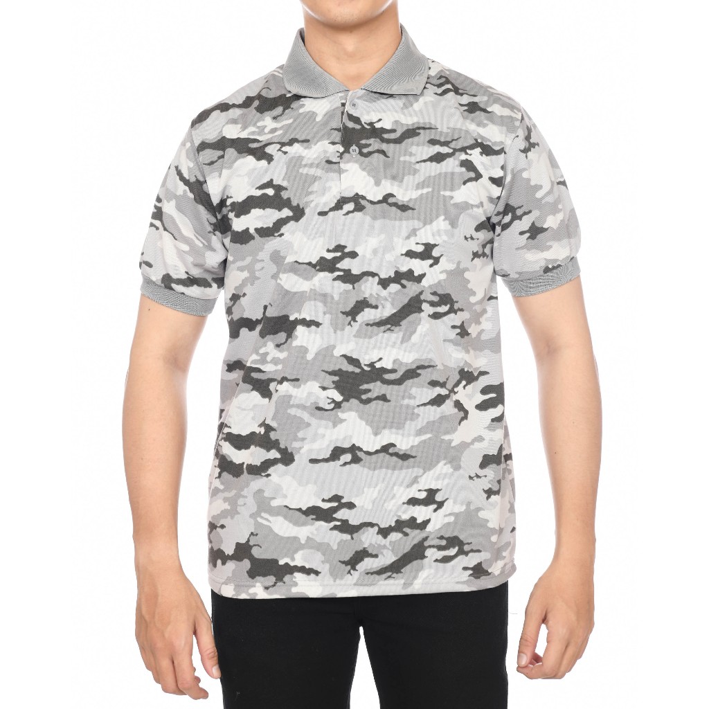 oiu Kaos Polo Pria Motif Loreng Abu-abu Putih / Kaos Polo Camo