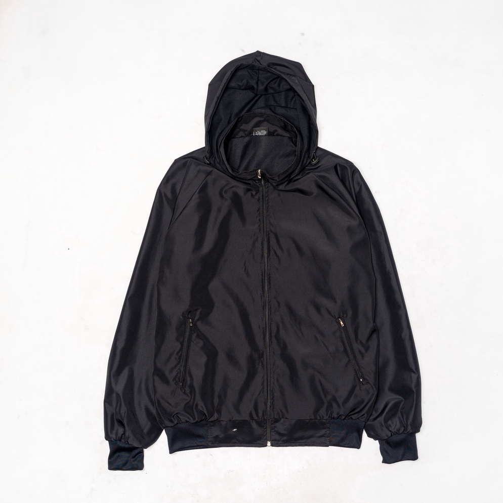 ART I1Q4 Jaket Parasut Windrunner Olahraga Polos Hitam Pria Wanita