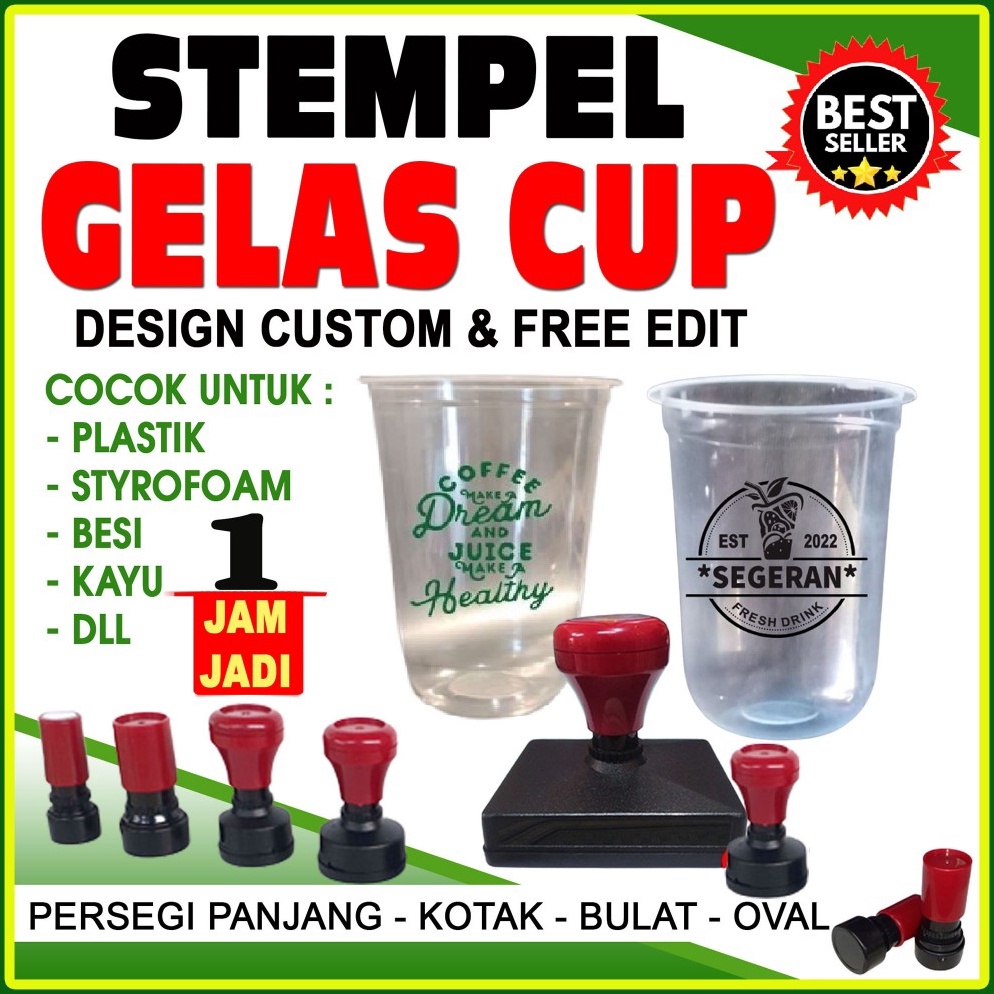 

ART P9I4 stempel Gelas Cup Plastik CustomFree Tinta