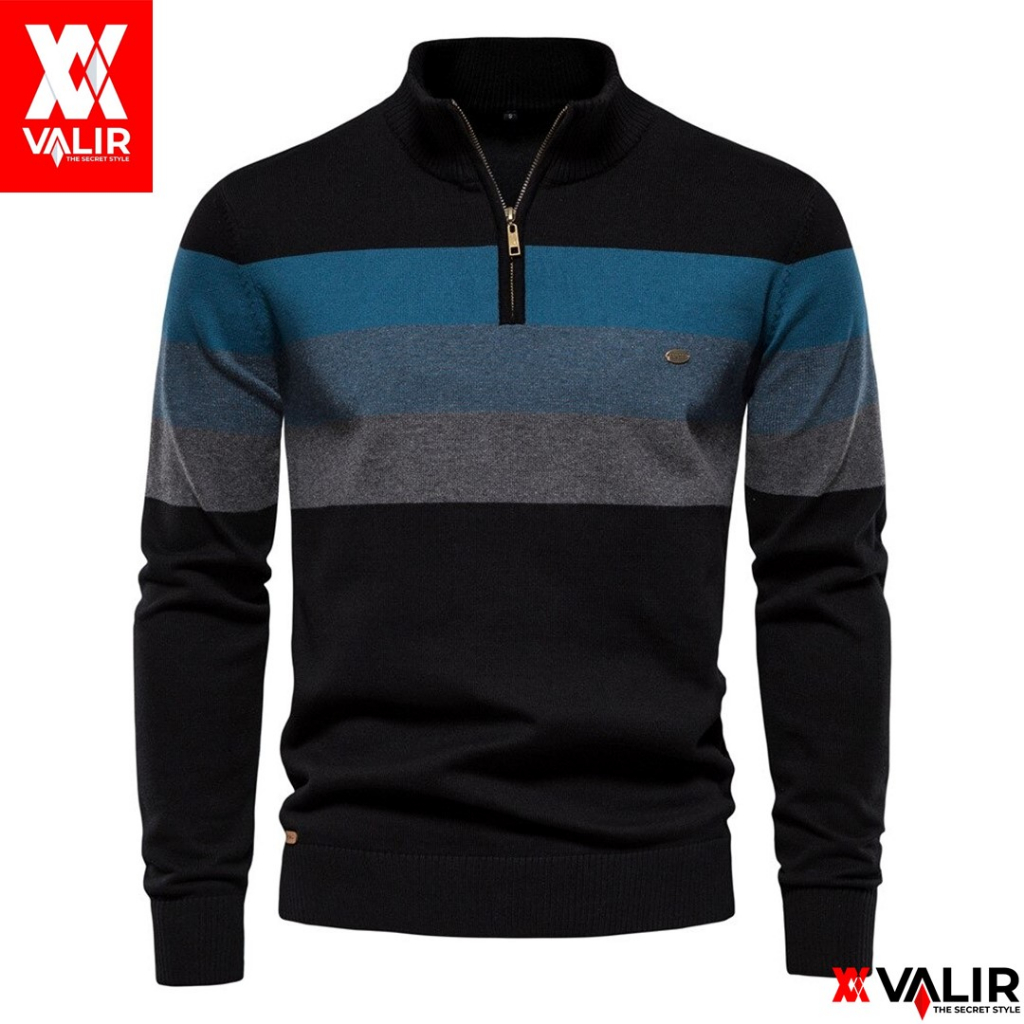 Zilong Santiago Sweater Pria Bahan Rajut Tebal Kerah Half Zip kasual