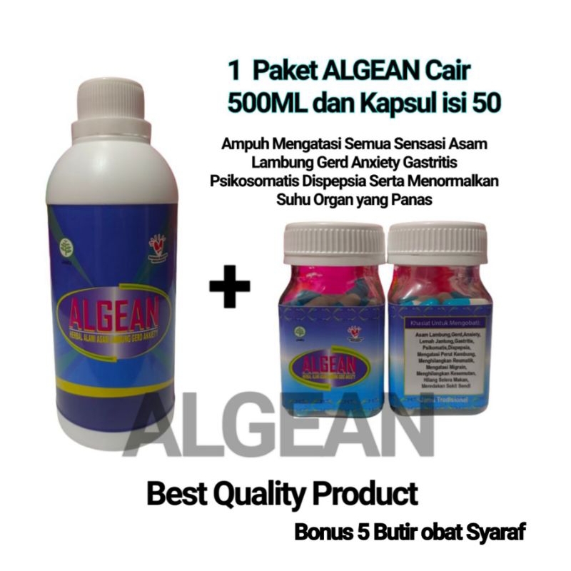 

Paket Herbal ALGEAN Cair 500ML dan Kapsul isi 50 Butir Asam Lambung