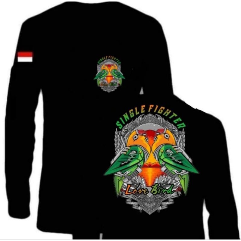 KAOS SINGLE FIGHTER LOVEBIRD LENGAN PANJANG CORAK BURUNG KEMBAR