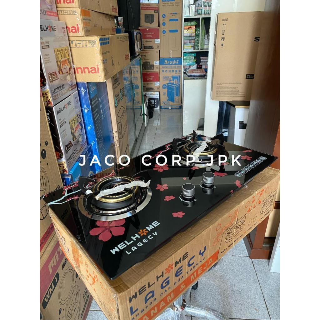 WELHOME Kompor Gas Kaca 2 Tungku Kompor Tanam Tempered Glass
