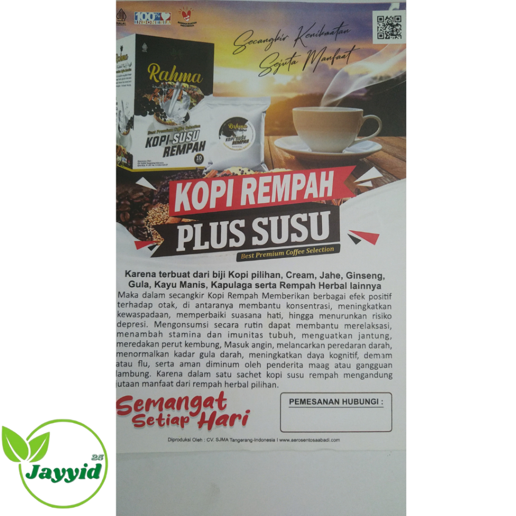 

Kopi Rempah plus susu Rahma | Kopi susu instan isi 10 sachet | Kopi kesehatan dengan rempah pilihan