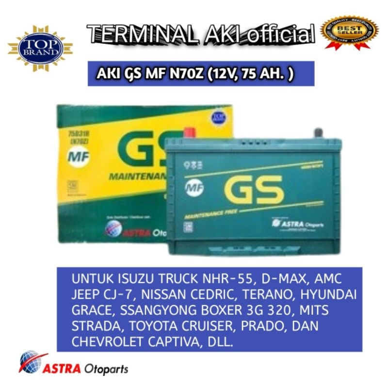 AKI MOBIL L300 SOLAR CHEVROLET PHANTER TRUK KIJANG DIESEL DLL GS MF N70Z 75D31R 12V 75AH KERING