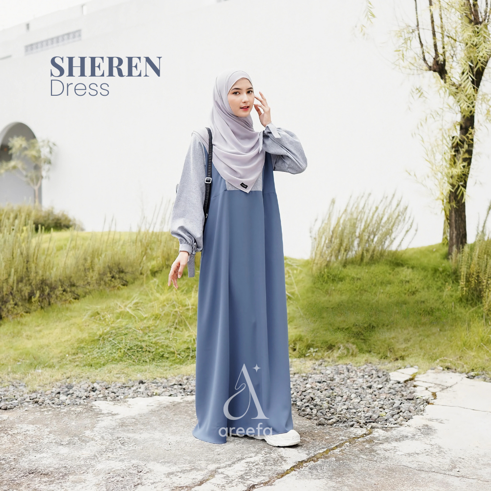 Areefa - Gamis Wanita Remaja Kekinian Terbaru Dress Gamis Muslim Polos Kombinasi 2 Bahan Warna