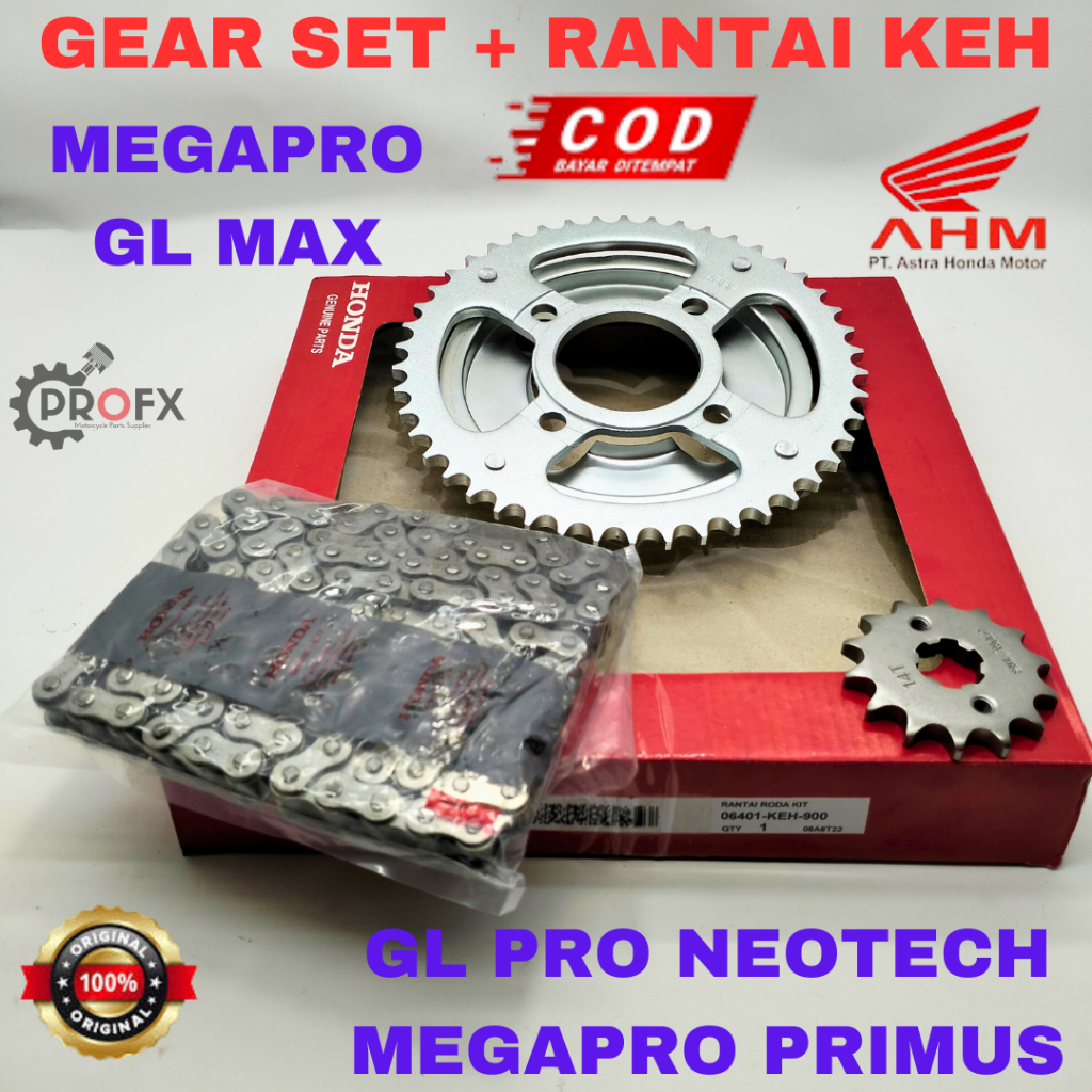 GEAR SET RANTAI KEH HONDA MEGAPRO GL MAX GL PRO NEOTECH MEGAPRO PRIMUS GER GIR ORIGINAL ASLI AHM