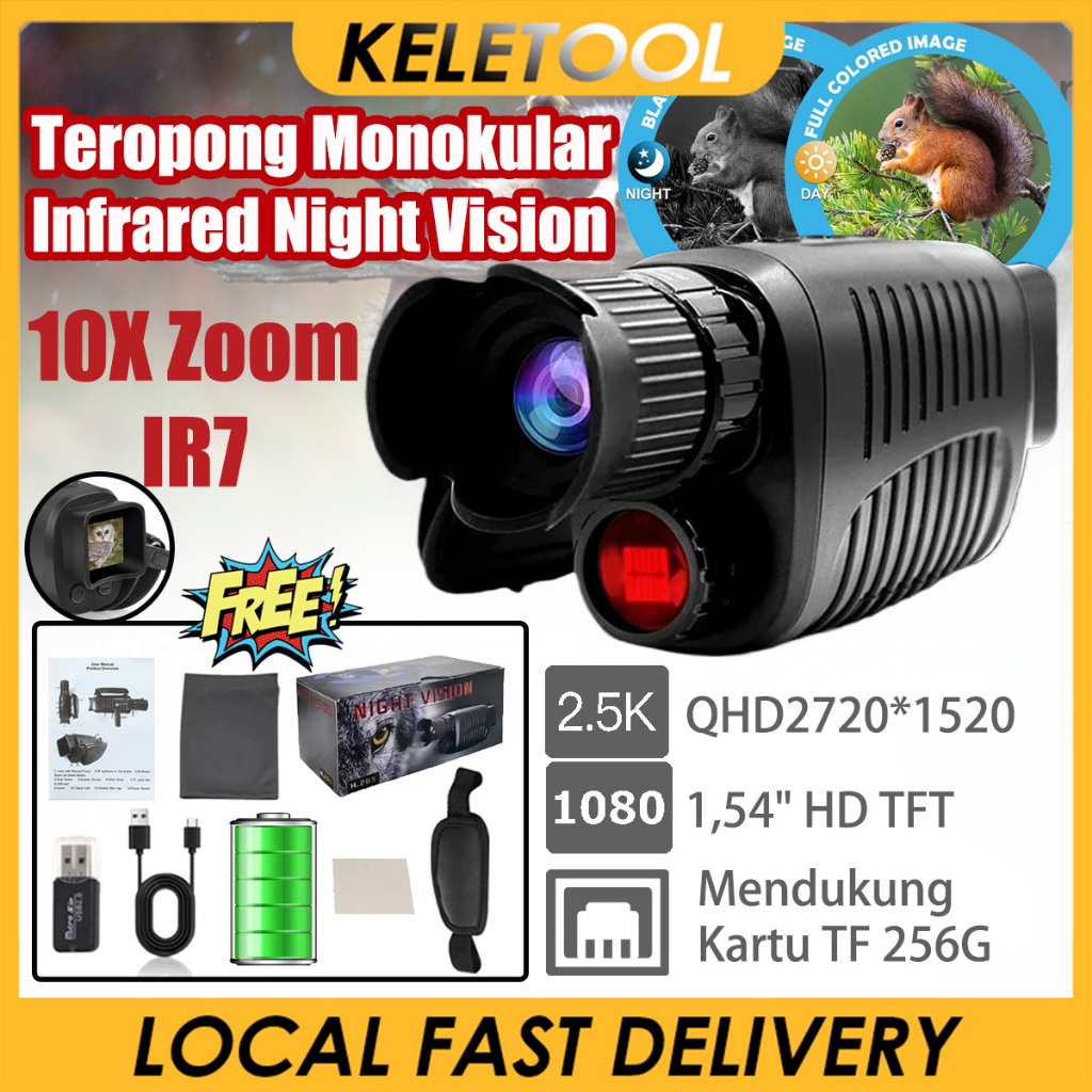 10X Zoom IR7 Teropong Monokular Digital Infrared Night Vision Mode Malam Hari Teropong Binoculars