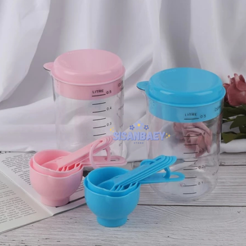Paket Gelas Sendok Takar Plastik 7 IN 1 Cup Skop Bulat Alat Pengukur Takaran Bumbu Garam Air Tepung 