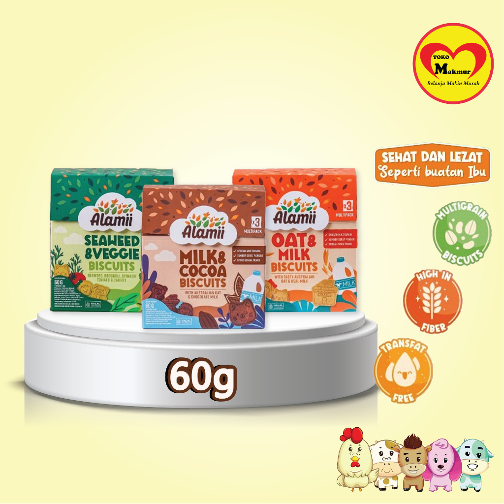 

Alamii Multigrain Biscuits Milk & Cocoa / Oat & Milk / Seaweed & Veggie 60gr / Toko Makmur Pondok Jati