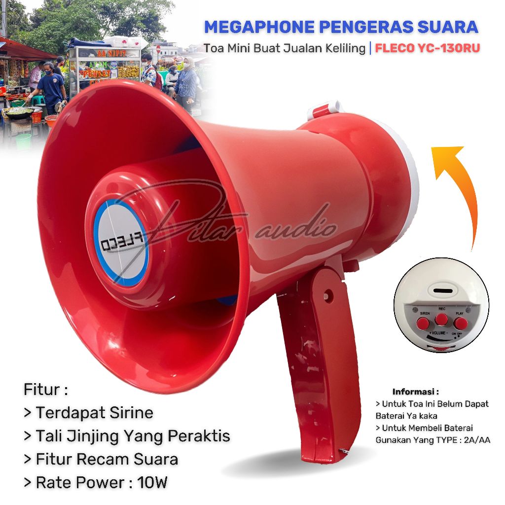 TOA Megaphone Mini Fleco HW-1R Multifungsi / Pengeras Suara, Rekam Dan Sirene -  Toa untuk kakak jua