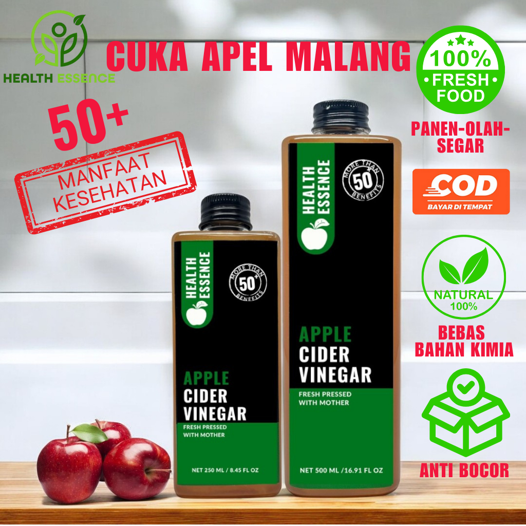 

Health Essence- Cuka Apel Cider Vinegar With Mother Original Alami Premium Untuk Kesehatan/Detox Detok Lemak Perut Buncit dan Usus Kotor /oleh-oleh khas malang /Obat Herbal Diet, Jerawat, Diabetes, Asam Lambung, Ginjal, Kolesterol, Rambut/ Toner Eksfolias
