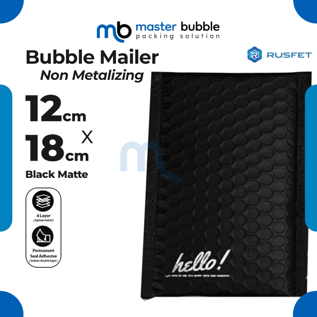 Amplop Envelope Bubble Mailer Hitam 12 x 18 cm / Security Bag Mailer  - Rusfet Harga Ecer Satuan