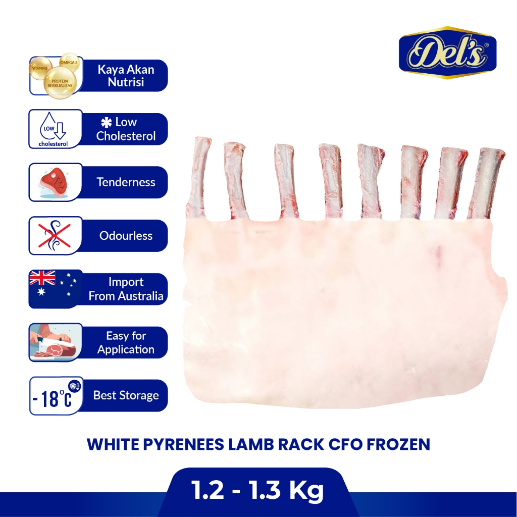 

Aussie White Pyreness Lamb Rack CFO Frozen / Daging Iga Domba - 1.2 - 1.3 kg
