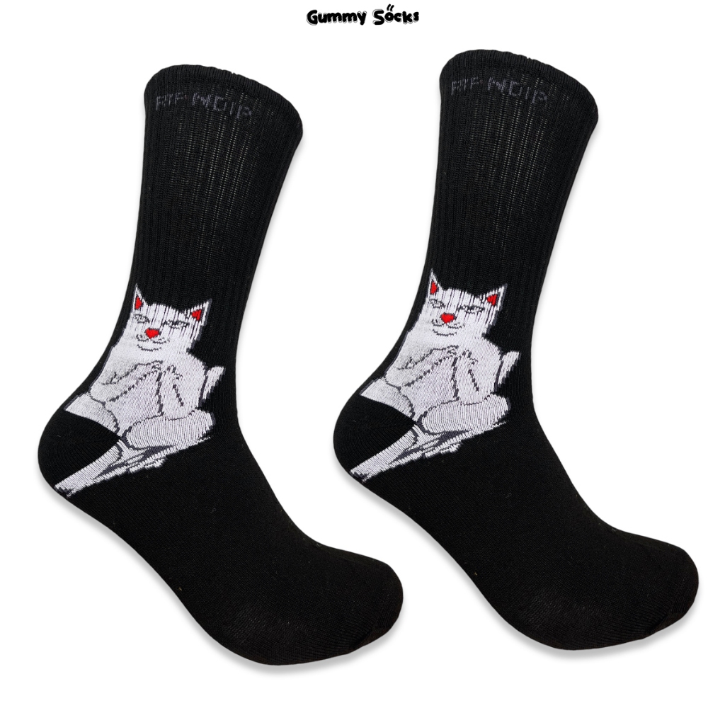 Kaos Kaki Oldschool Hitam Motif Kucing Ripndip Bahan Tebal Unisex