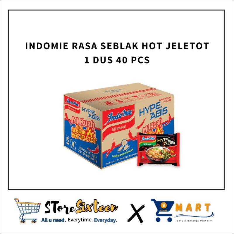 

Indomie Rasa Seblak Hot Jeletot 1 Dus 1 Karton 40 Pcs