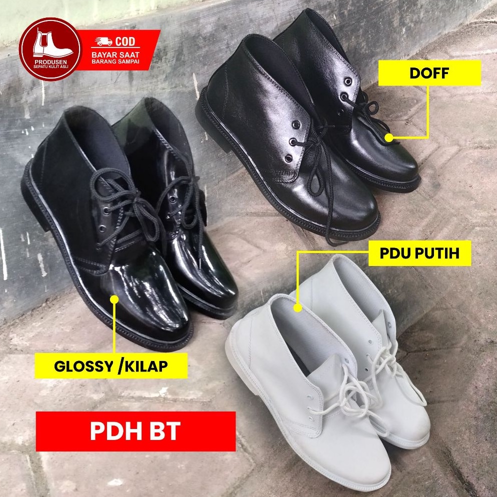 KODE E17X SEPATU PDH STANDAR POLRI TNI SATPAM SEPATU PASKIBRA KULIT ASLI SEPATU PDH TALI DOFF GLOSSY