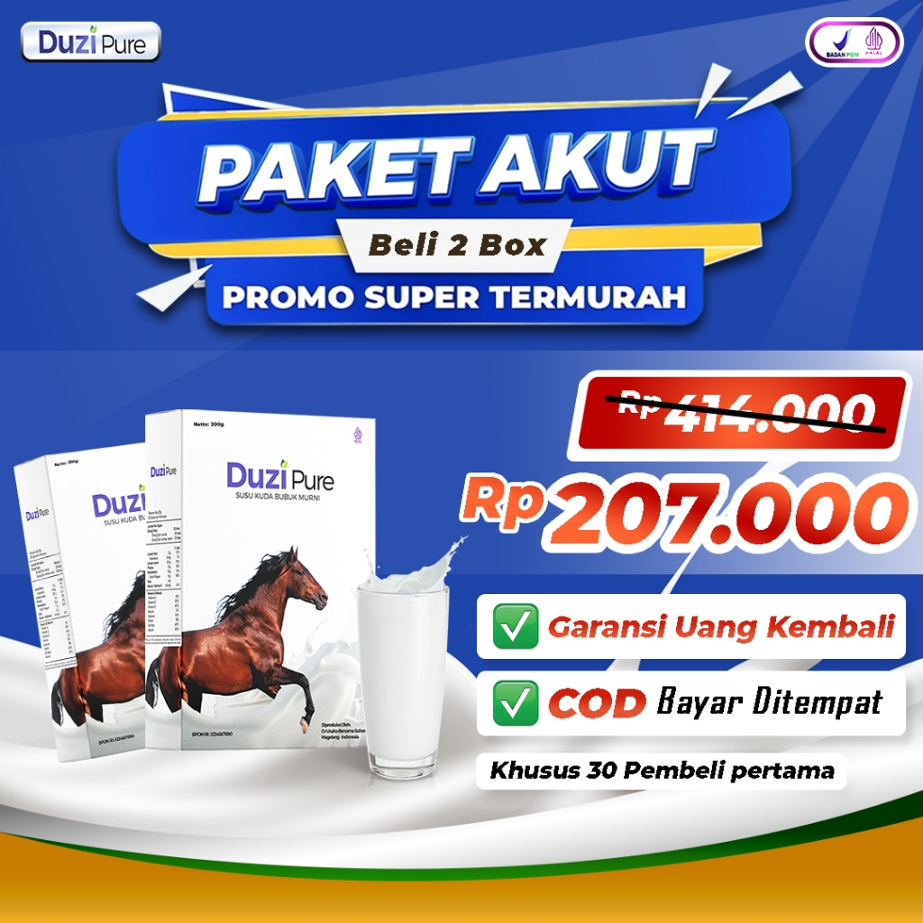 

100% ORIGINAL Duzi Pure Susu Kuda Murni / Susu Kuda Lombok Bubuk 200gr 2 Box