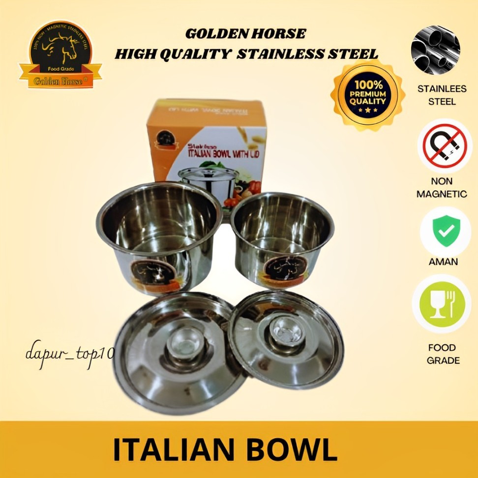 MANGKOK BOWL STAINLESS ITALIAN BOWL PLUS TUTUP SET ISI 2 PCS 12CM & 14CM
