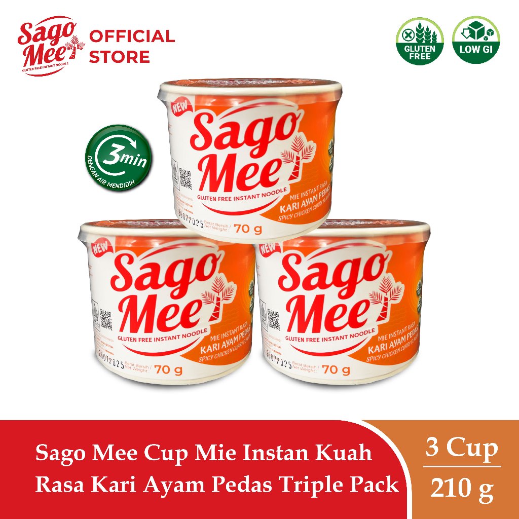 

Sago Mee Cup Mie Instan Kuah Rasa Kari Ayam 70 gram Triple Pack