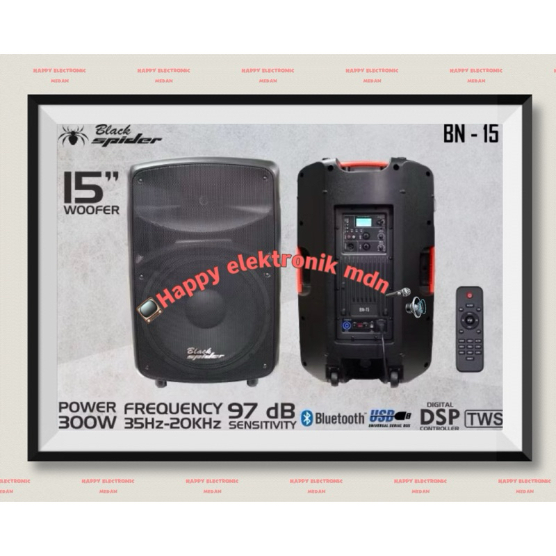 SPEAKER AKTIF BLACK SPIDER BN-15 WOOFER SPEAKER 15 INCH BLUETOOTH/USB 97DB ORIGINAL 15 INCI BN 15