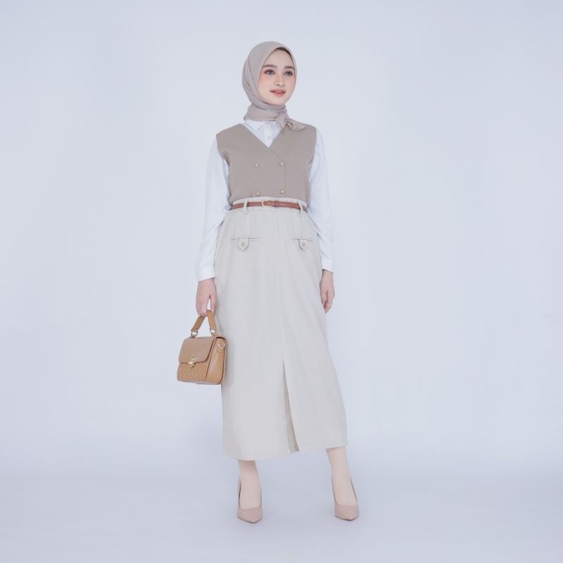 Cassia Skirt Beige - Rok Panjang Wanita - Rok Kerja - Bawahan Wanita