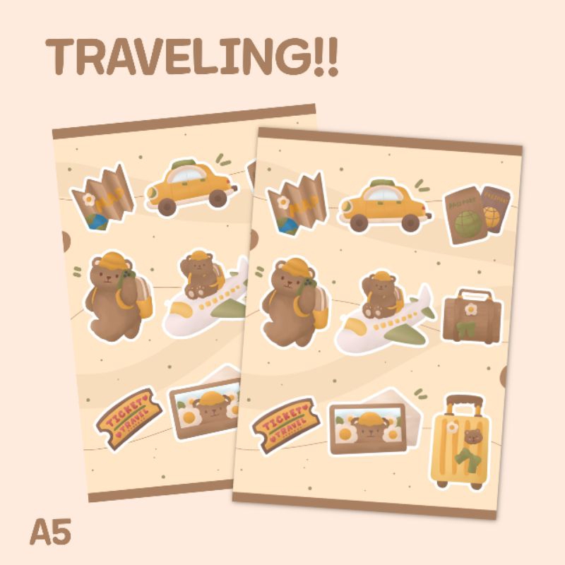 

Sticker Beruang lucu traveling A5