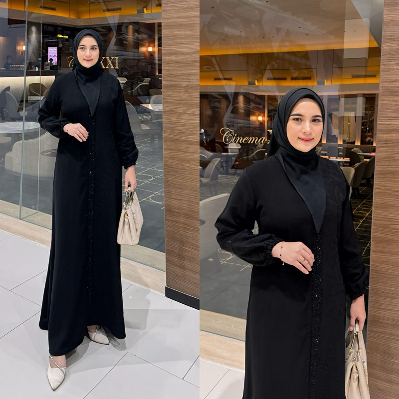 GAMIS ABAYA HITAM ARAB MIX JETBLACK CRISTAL