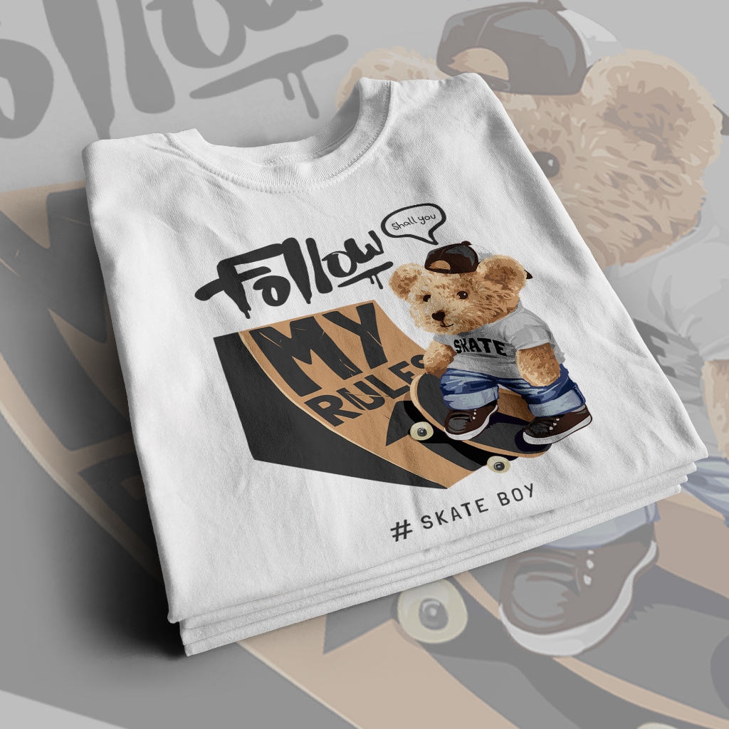 Kaos Oversize Teddy Bear Katun Adem Halus, T Shirt Unisex Distro Pria Wanita