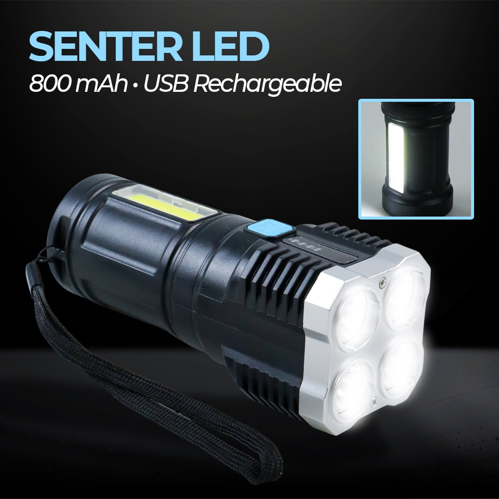 Senter LED Flashlight USB Rechargeable 4 XPE COB - L-S03