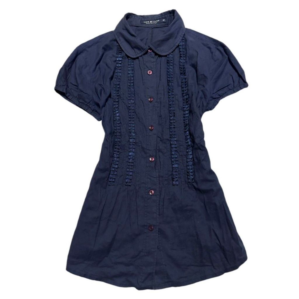 Collared Ruffle Navy Buttoned Up Top | Shortsleeve milkmaid puff coquette cottagecore sopan formal w