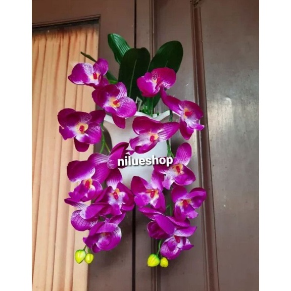 Dijamin Asli BUNGA ANGGREK BULAN INCLUDE POT TEMPEL DINDING PLASTIKHIASAN DINDING