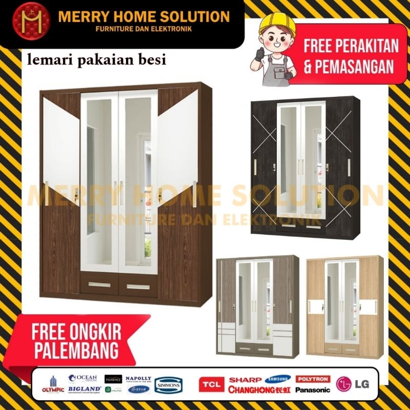 Lemari pakaian besi 4 pintu / lamari pakaian besi olympic 4 pintu minimalis furniture palembang