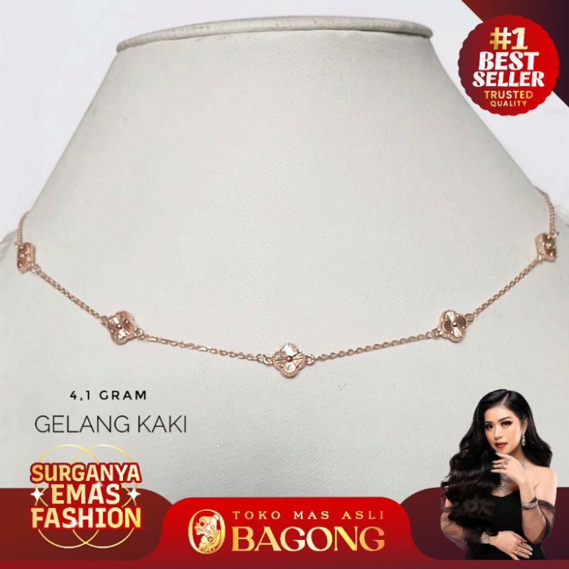 GELANG KAKI FASHION CLOVER ARSIR ROSEGOLD 17K/750 - ASLI BAGONG GOLD BAGONG EMAS