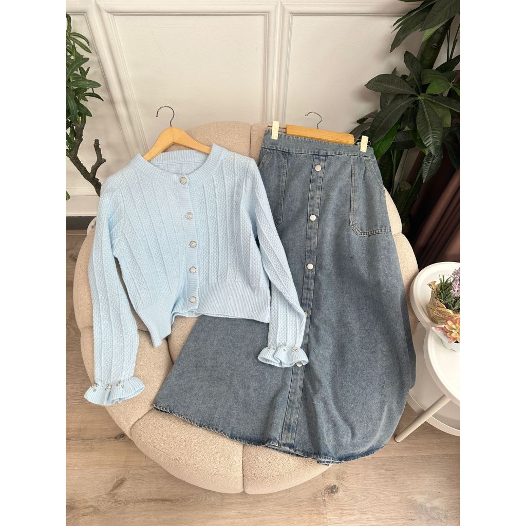 Cardigan ALLN Knitwear Set Skirt Jeans