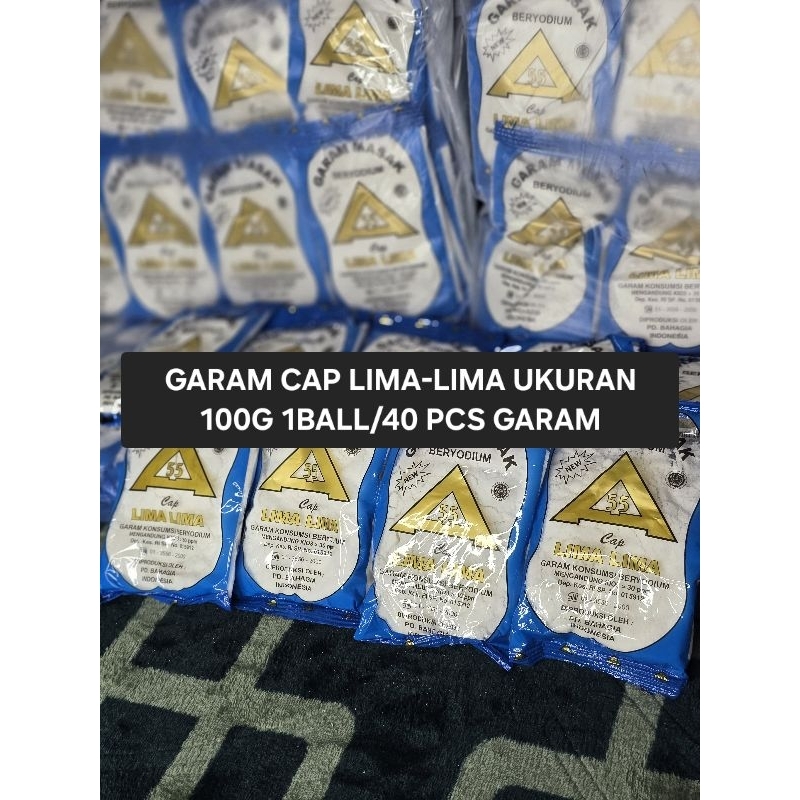 

Promo Murah Meriah Garam Cap Lima-Lima Ukuran per pcs 100G 1 Ball/40 Pcs 3kg