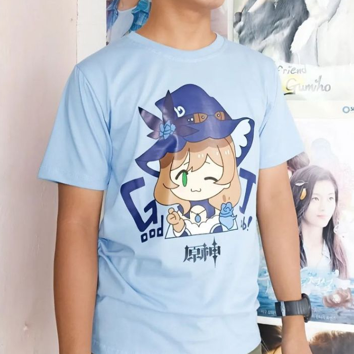 T-shirt Kaos Genshin Impact Anime Distro Baju Murah Kaeya Zhongli Raiden Shogun Hutao Paimon