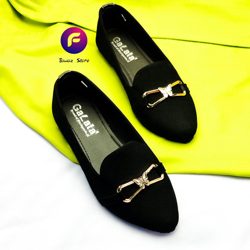 Blackpanda Buffy Black Sepatu Wanita Kekinian Ujung Lancip Flatshoes Hitam