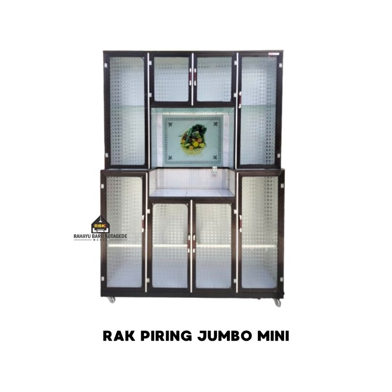 Rak Piring Alumunium Kaca Lemari Dapur Jumbo Mini 8P Roda Jogja