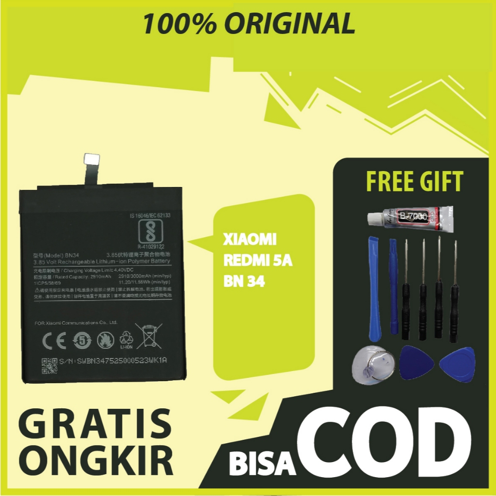 【ORIGINAL 100%】BATERAI XIAOMI REDMI 5A - BN 34 ORIGINAL 100%