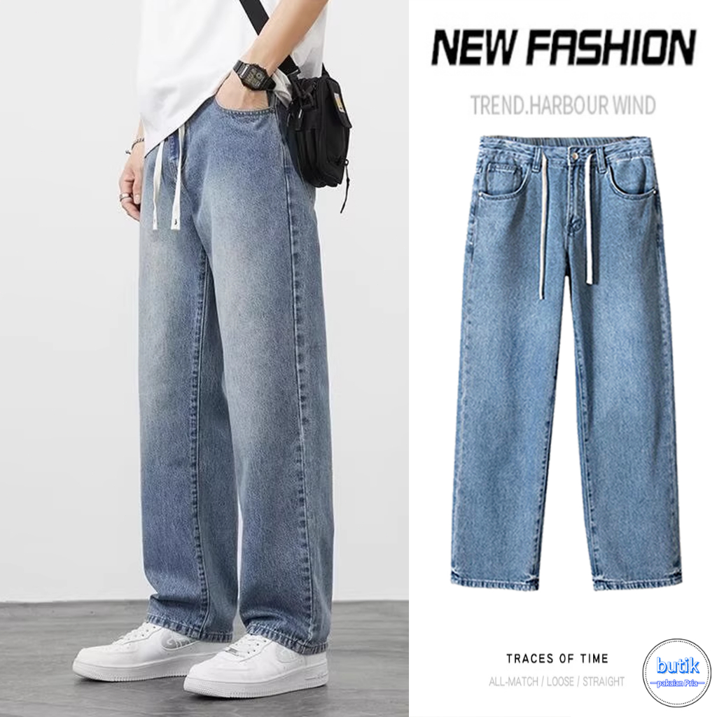 Celana jeans pria denim old blue korean style baggy jeans cowok celana panjang pria jeans dewasa reg